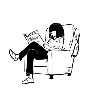 Ilustración de una chica leyendo un blog